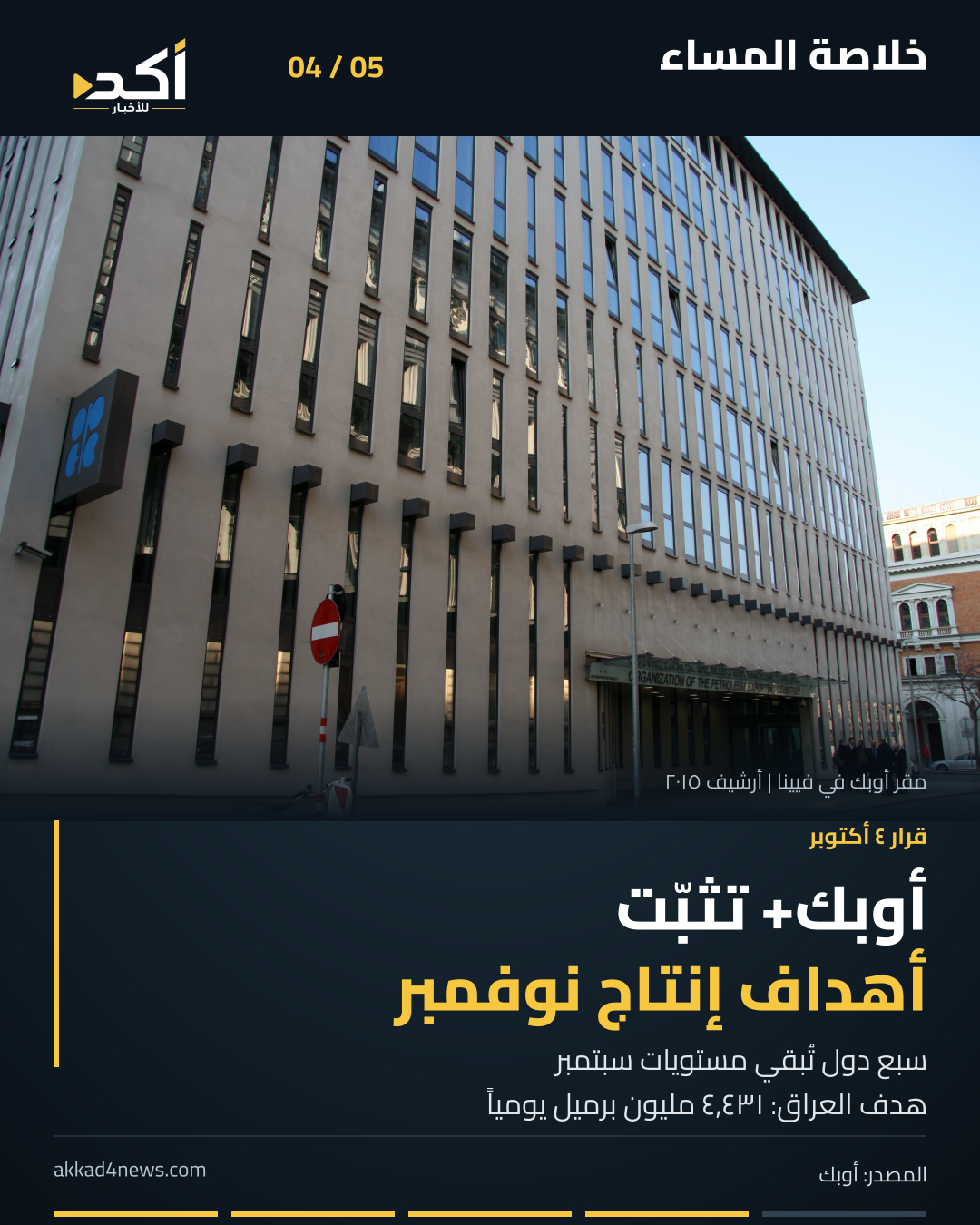 خلاصة أكد من خمس صور ثابتة تُقلب يدوياً: الحاجة إلى مبانٍ مدرسية، مقترحات الأهوار، اعتصام موظفي مطار النجف، قرار أوبك+ لنوفمبر، وإعلان الاعتقالات بقضية العلم الأميركي. الصور أرشيفية أو توضيحية ولا توثق أحداث اليوم. (4/5)